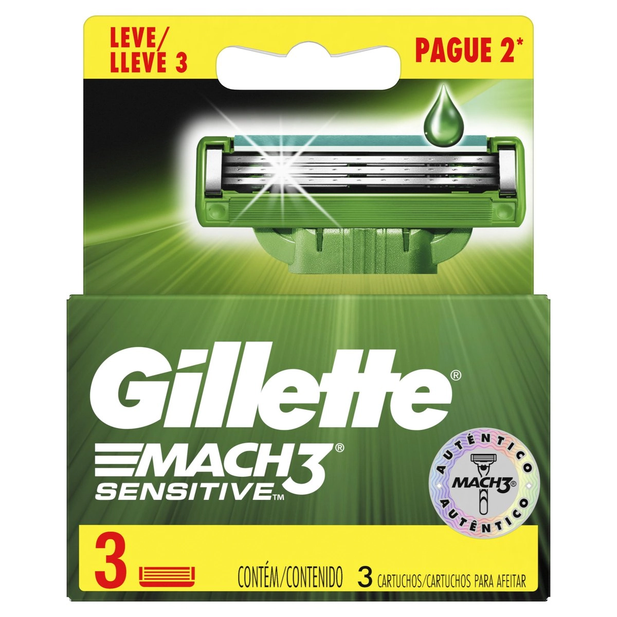 Carga Barbear Gillette Mach3 C/3 Sensitive Unit