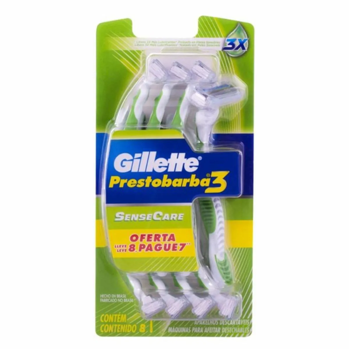 Aparelho Descartável Para Barbear Gillette Prestobarba3 Sensecare Leve 8 Pague 7 Unidades