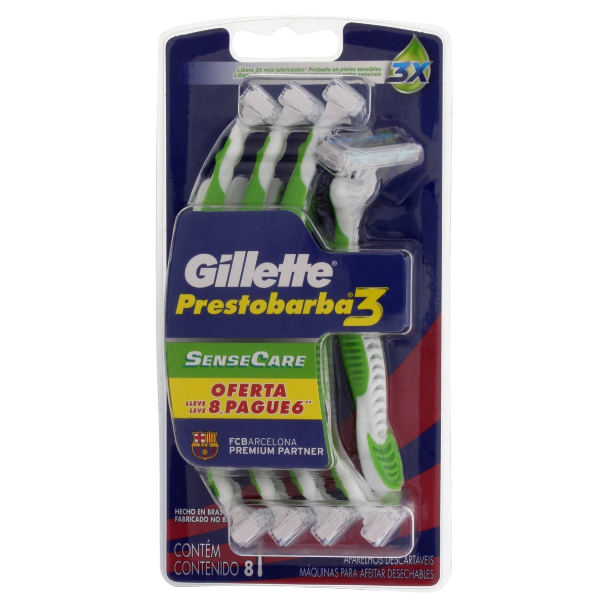 Aparelho Descartável Para Barbear Gillette Prestobarba3 Sensecare 8 Unidades