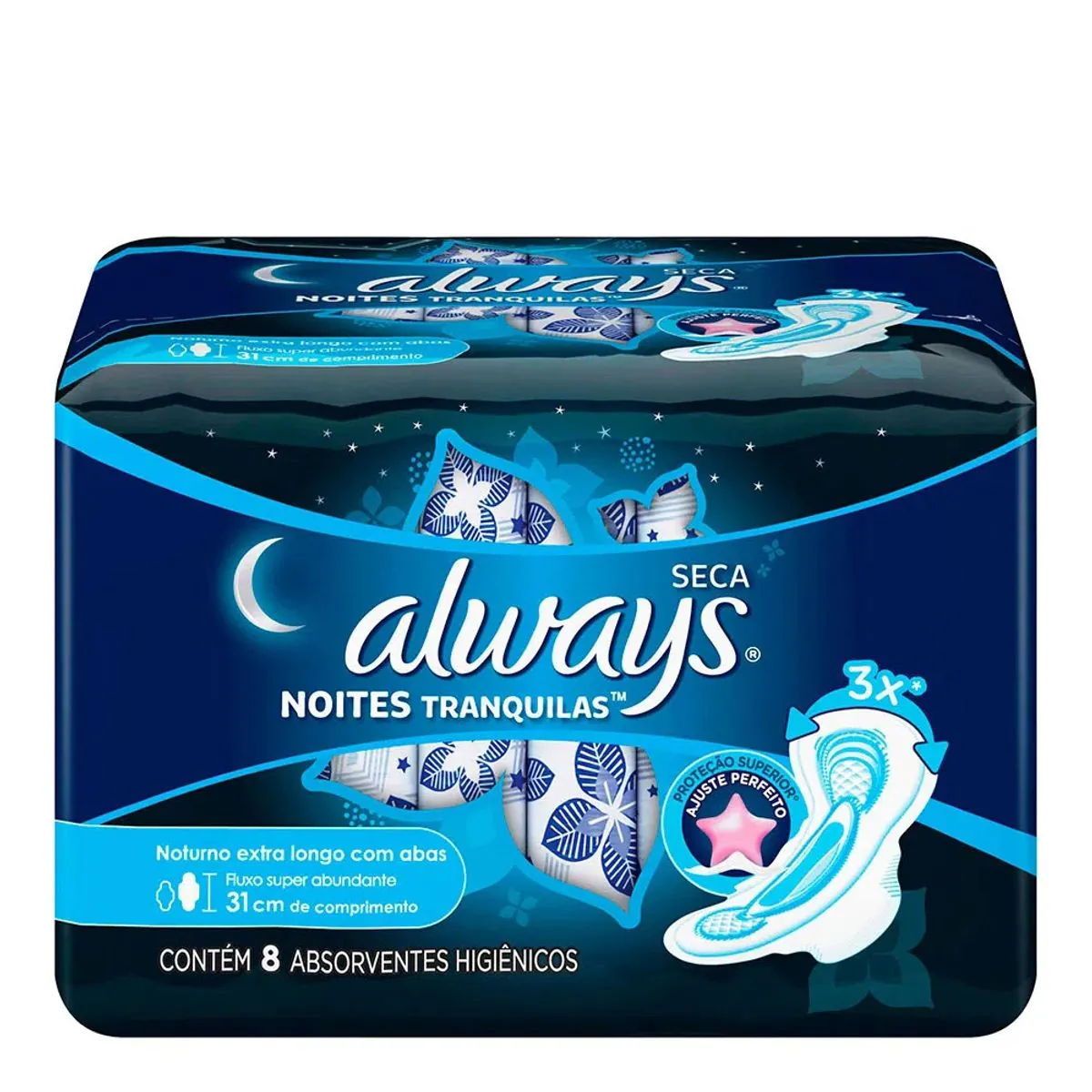 Absorvente Com Abas Seca Always Noites Tranquilas Noturno Longo Pacote 8 Unidades