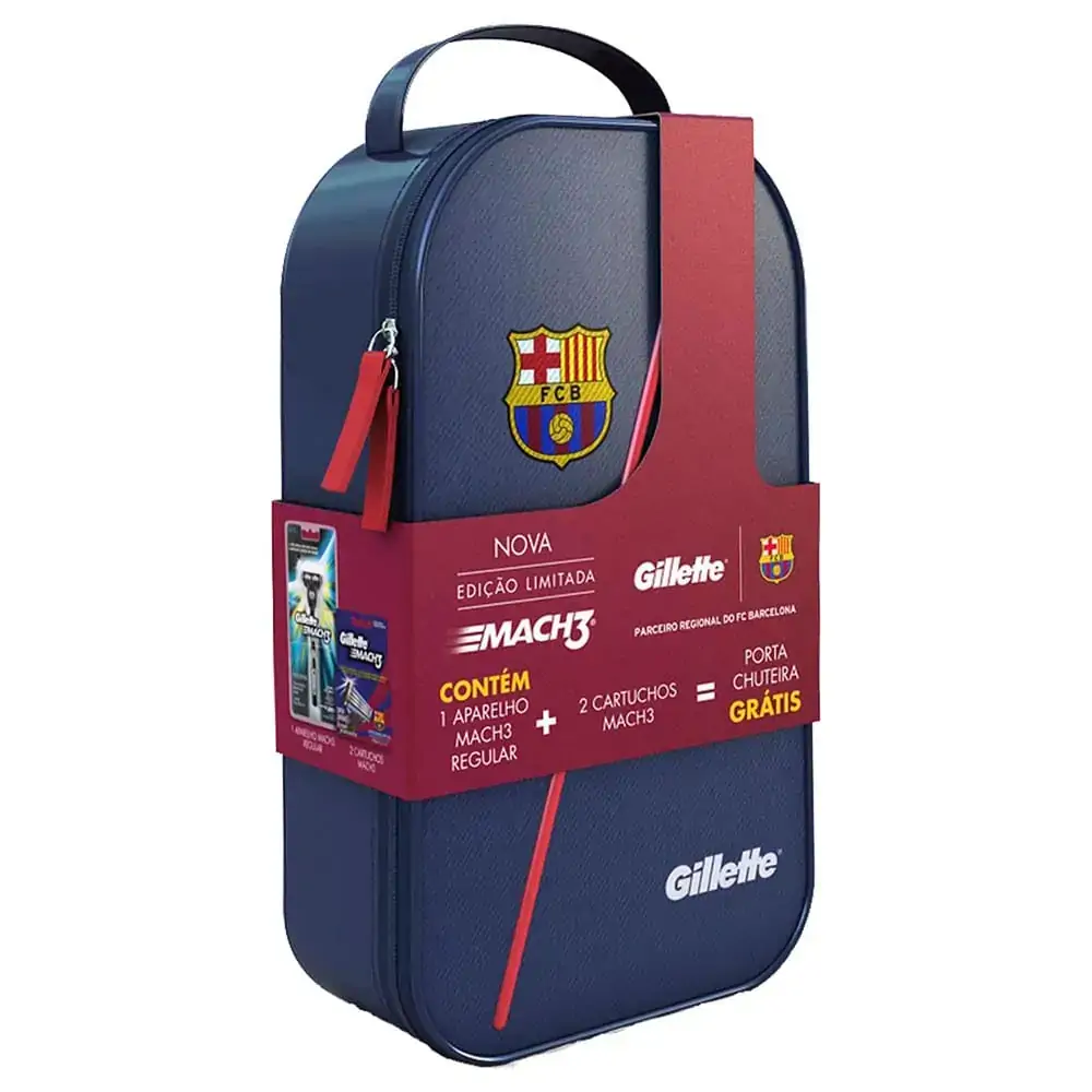 Aparelho De Barbear Gillette Mach3 Com 02 Cartuchos Grátis Porta Chuteira