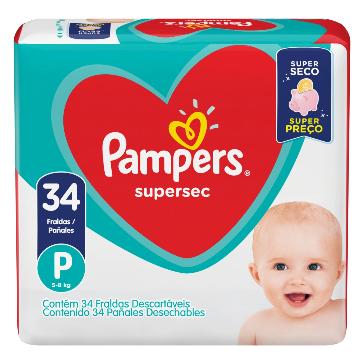 Fralda Descartável Infantil Pampers Supersec P Pacote 34 Unidades