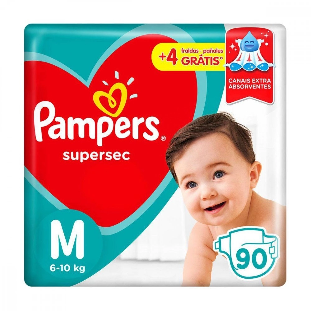 Fralda Descartável Infantil Pampers Supersec M Pacote 96 Unidades