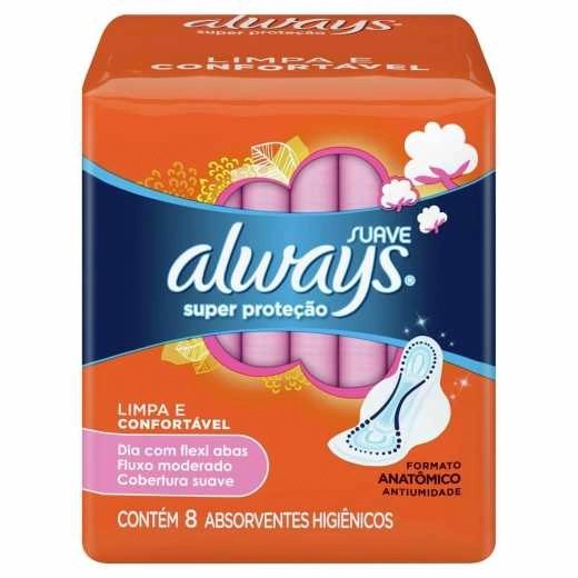 Absorvente Com Abas Suave Always Super Proteção Pacote Leve 8 Pague 7 Unidades