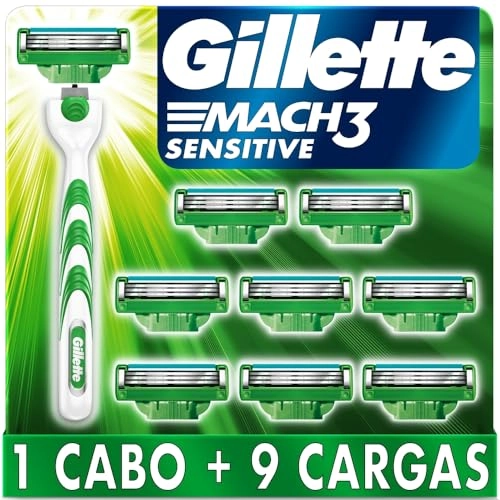 Kit 1 Aparelho Recarregável 9 Cargas Para Barbear Gillette Mach3 Sensitive