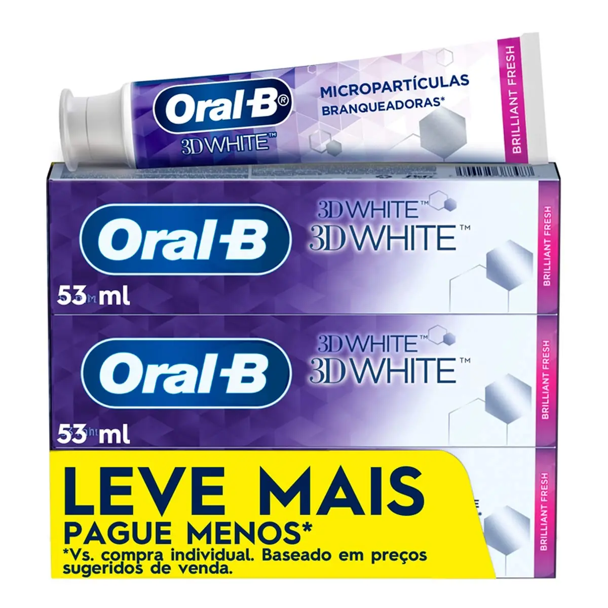 Creme Dental Clareador Oral-B 3D White Brilliant Fresh 70g - 3 Unidades