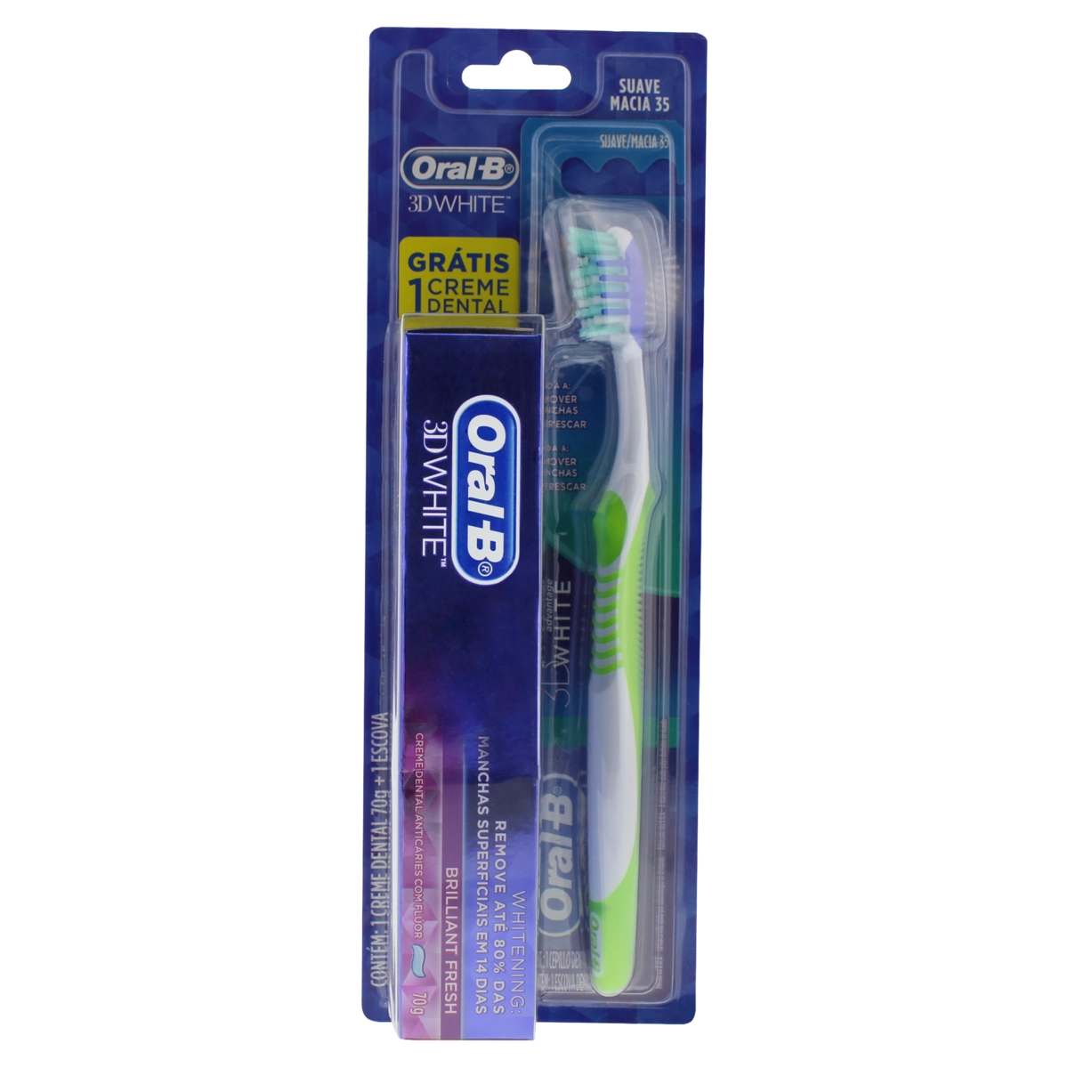 Kit Escova Dental Macia Oral B 3d White Advantage Grátis Creme Dental Brilliant Fresh