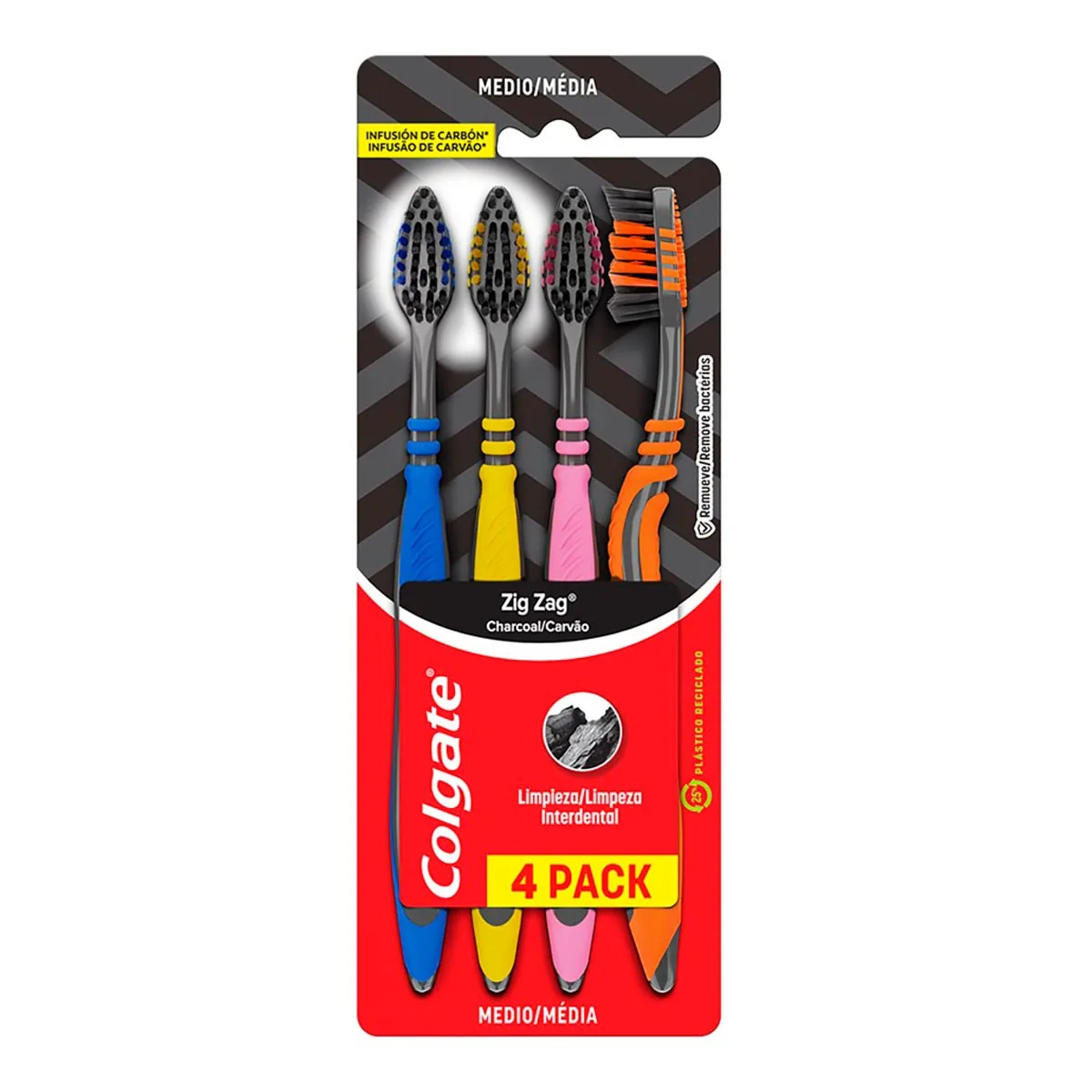 Escova de Dente Colgate ZigZag Carvão 4 Unidades