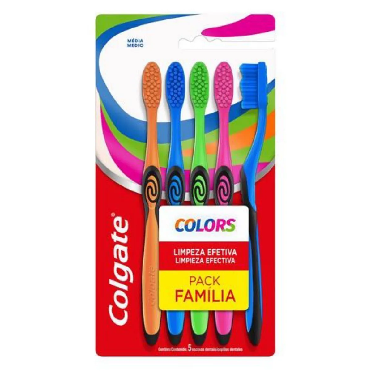 Pack Escova Dental Média Colgate Colors 5 Unidades
