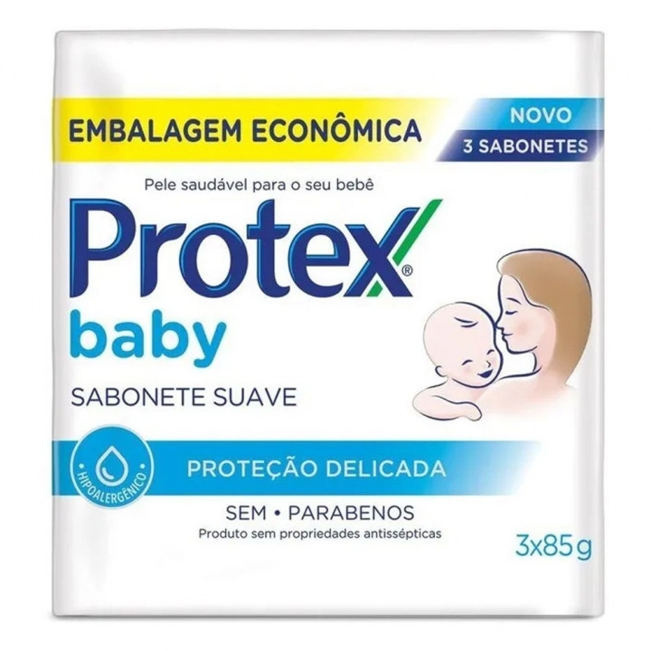 Pack Sabonete Barra Protex Baby Proteção Delicada Envoltório 3 Unidades Embalagem Econômica