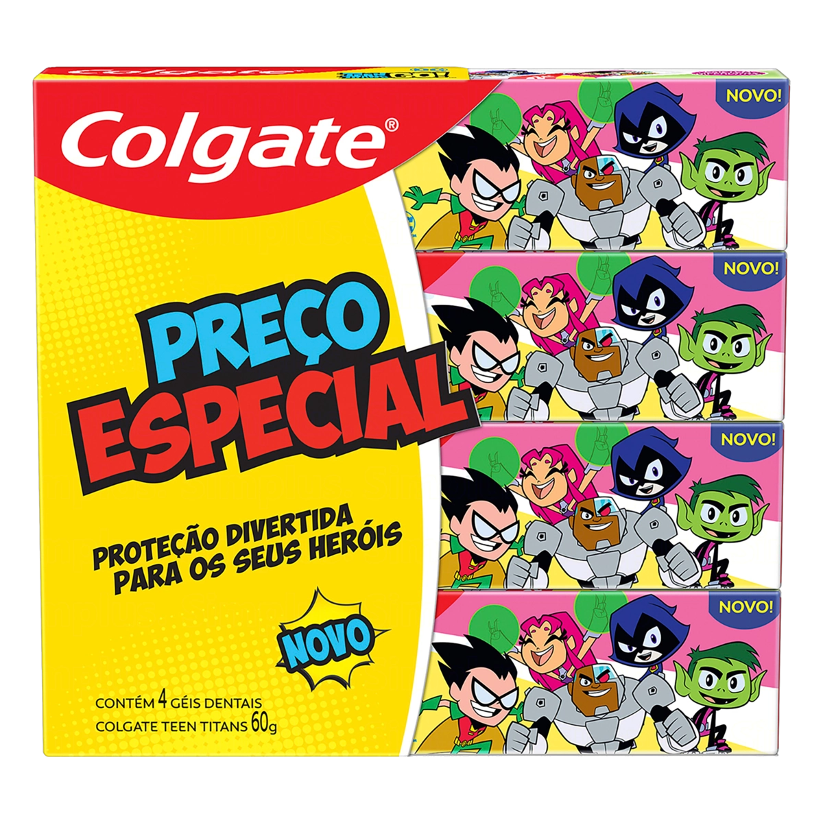 Pack Gel Dental Infantil Teen Titans Colgate Caixa 4 Unidades 60g Cada