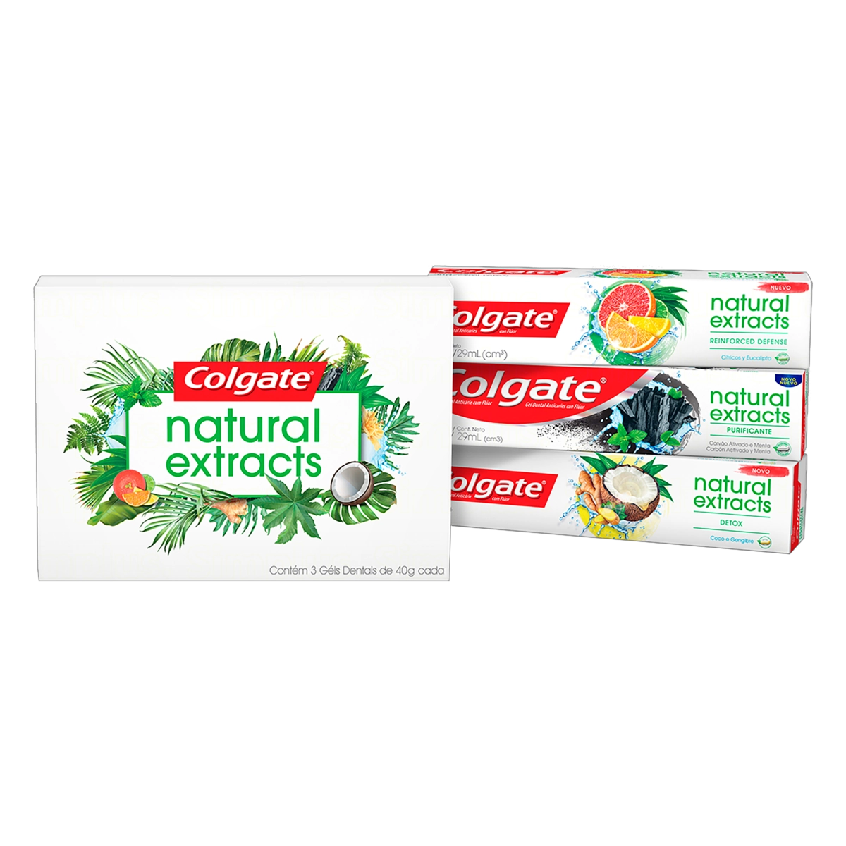 Kit Gel Dental Reinforced Defense Purificante Detox Colgate Natural Extracts 40g Cada