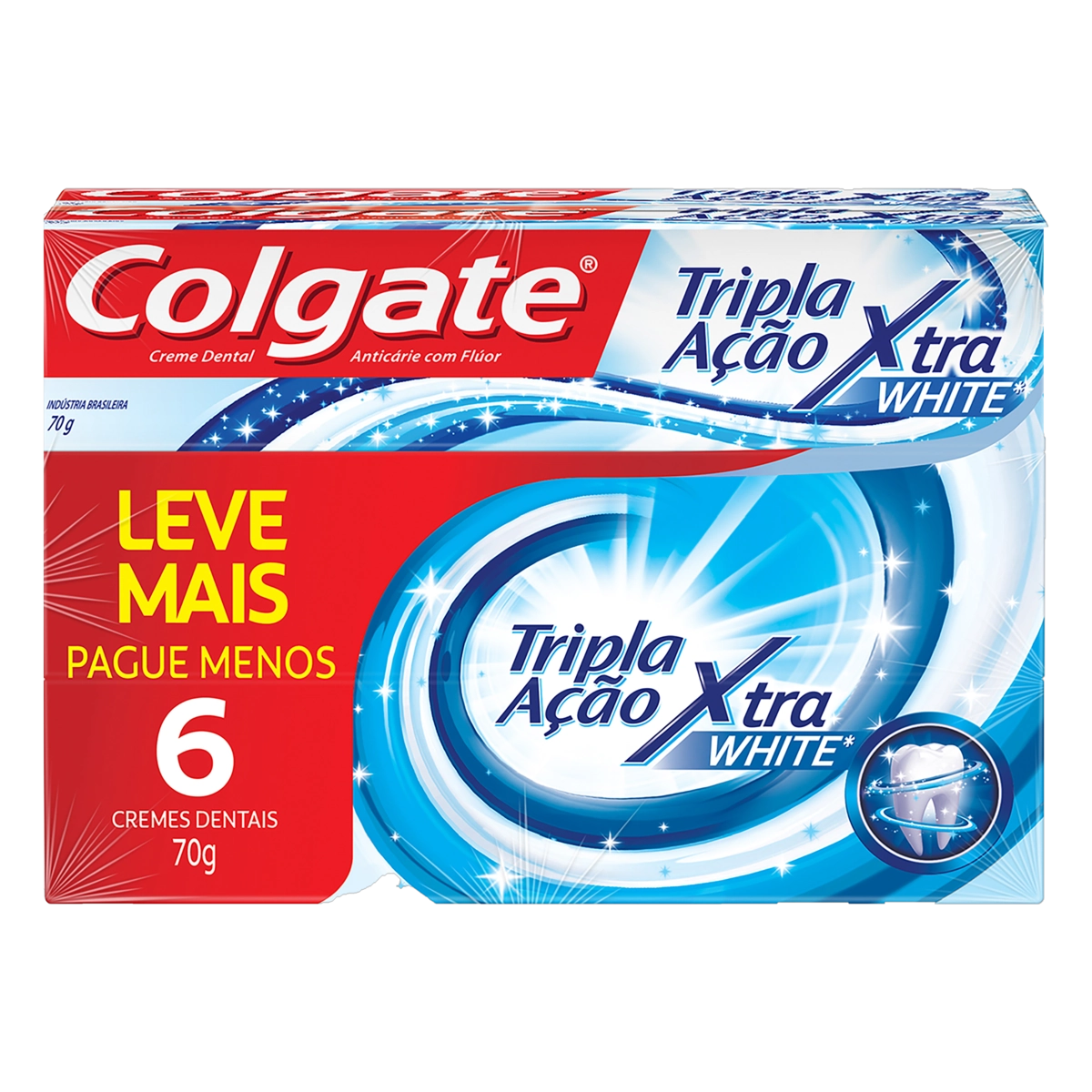 Pack Creme Dental Colgate Tripla Ação Xtra White Caixa 6 Unidades 70g Cada Leve Mais Pague Menos