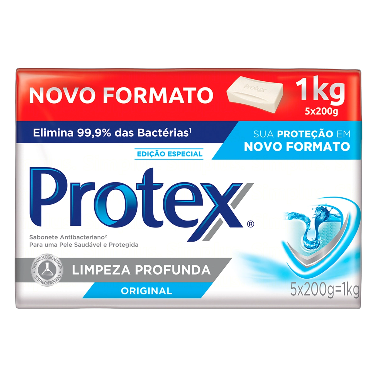 Pack Sabonete Barra Antibacteriano Original Protex Limpeza Profunda Envoltório 1kg 5 Unidades