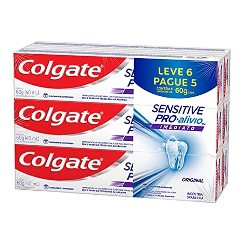 Pack Creme Dental Original Colgate Sensitive Pro Alívio Imediato Caixa 60g Cada Leve 6 Pague 5 Unida