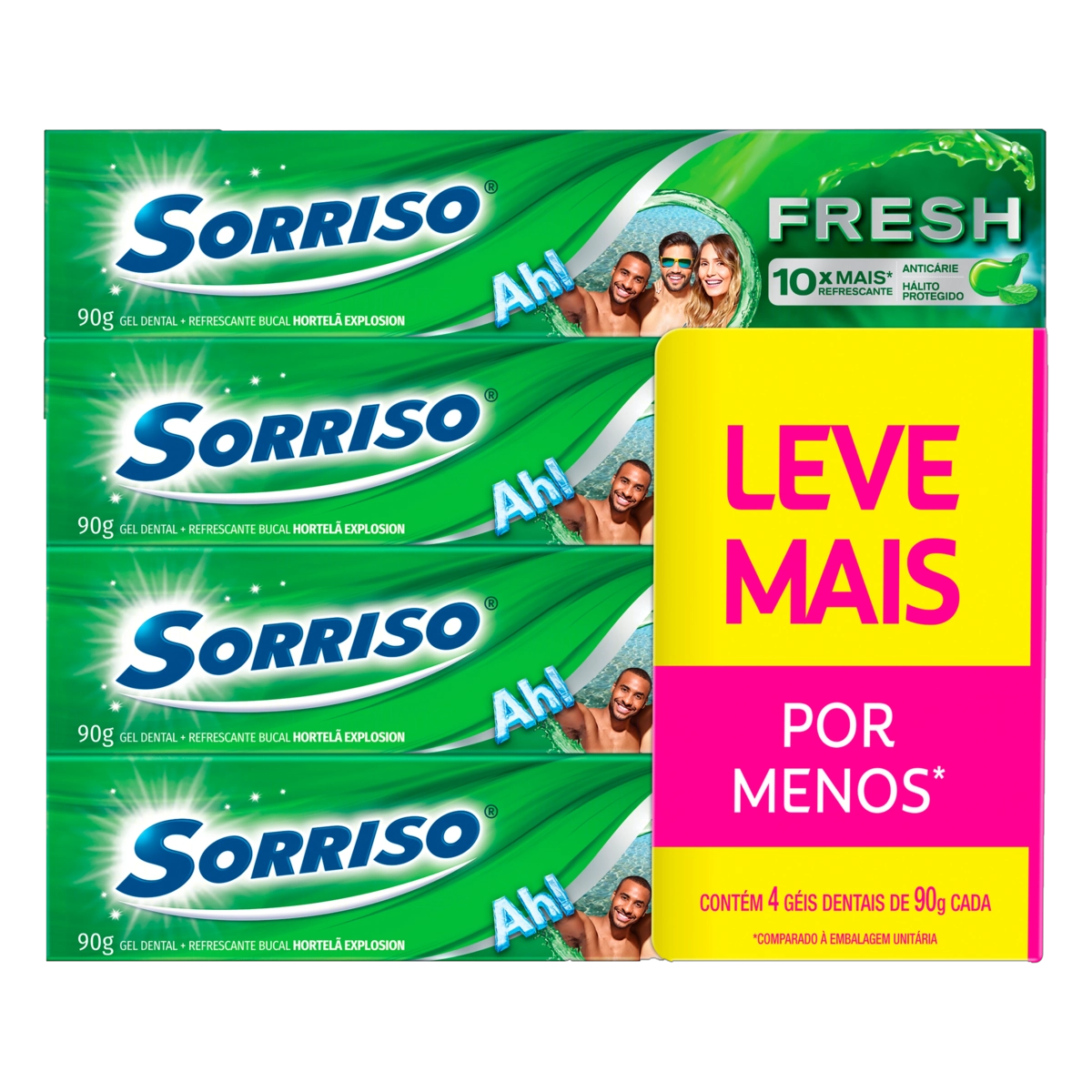 Pack Gel Dental Hortelã Explosion Sorriso Fresh Caixa 4 Unidades 90g Cada Leve Mais Pague Menos
