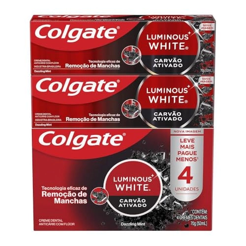 Pack Creme Dental Carvão Ativado Dazzling Mint Colgate Luminous White Caixa 4 Unidades 70g Cada Leve