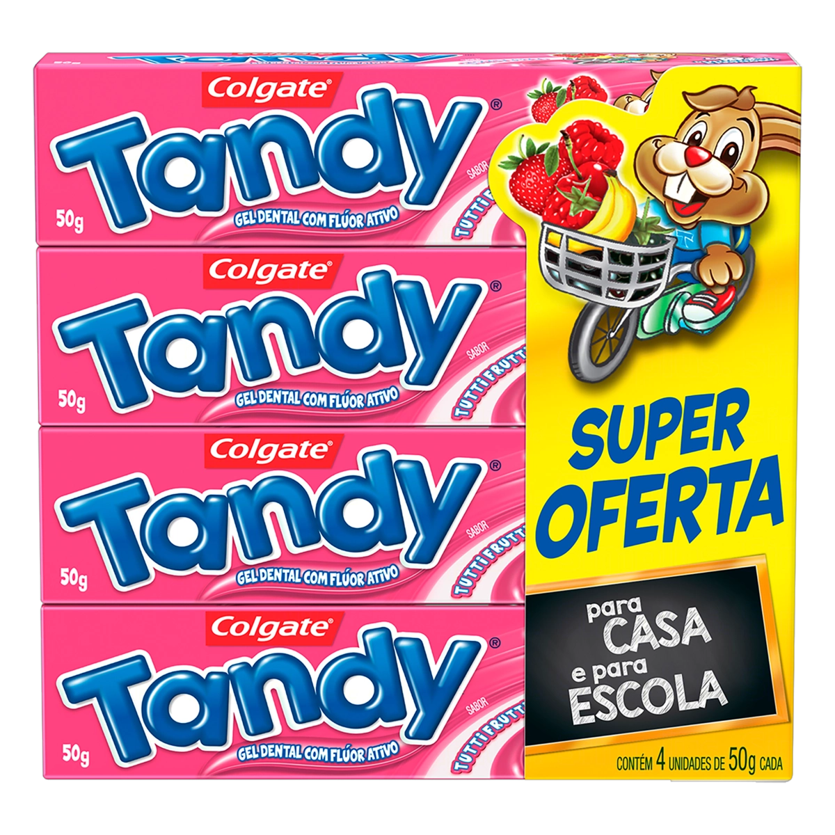 Pack Gel Dental Infantil Com Flúor Tutti Frutti Colgate Tandy Caixa 4 Unidades 50g Cada