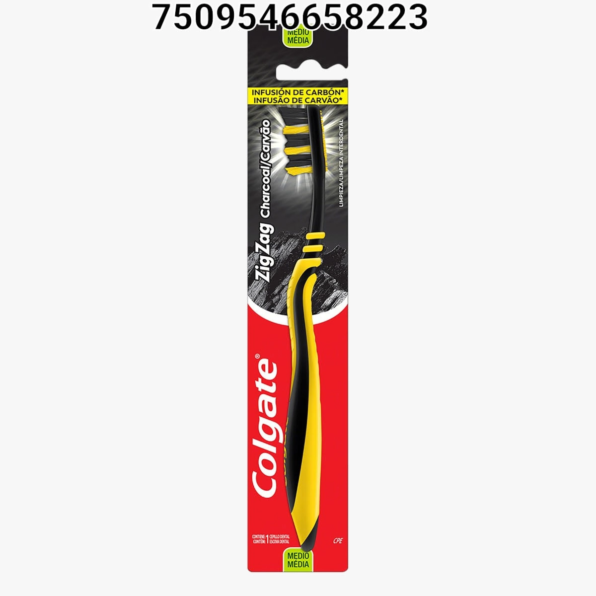 Escova Dental Média Infusão De Carvão Colgate Zig Zag Cabeça Normal
