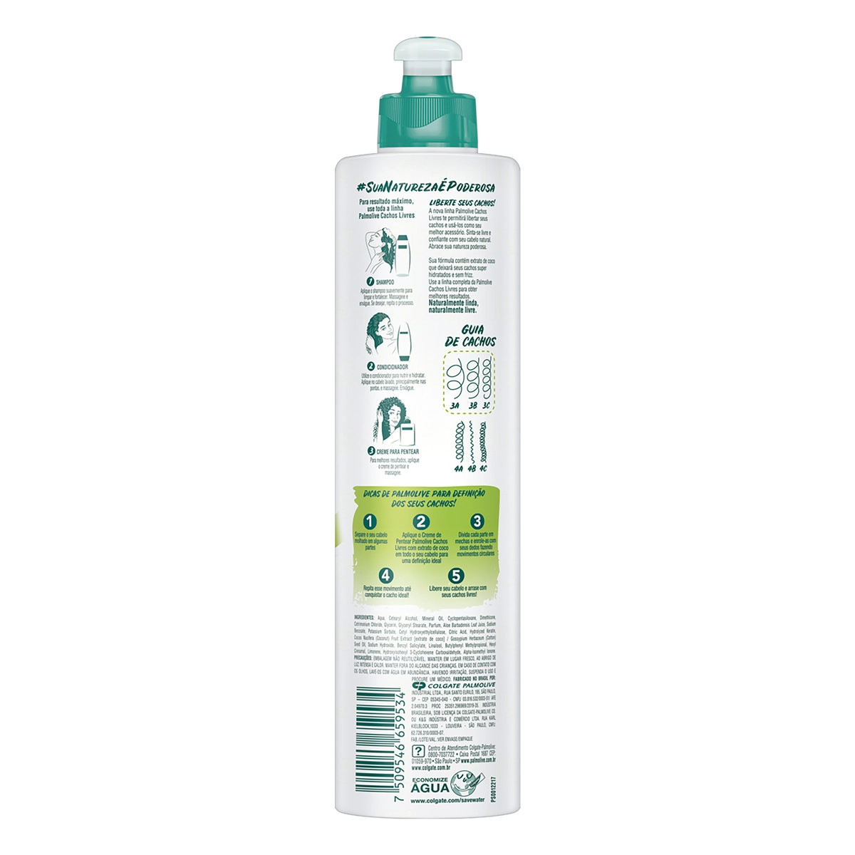 Creme para Pentear com Extrato de Coco Palmolive Cachos Livres Frasco 300ml