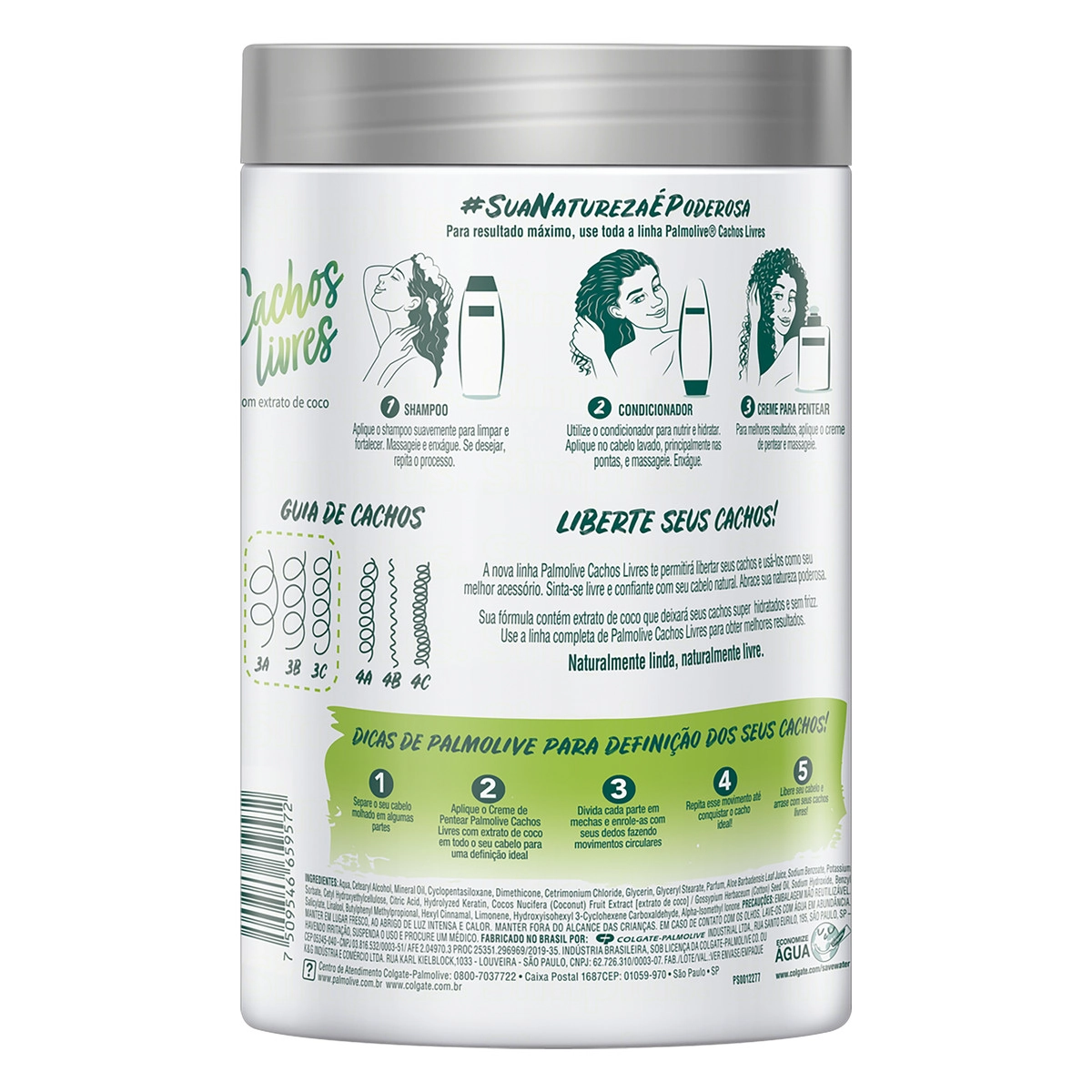 Creme para Pentear com Extrato de Coco Palmolive Cachos Livres Pote 1l