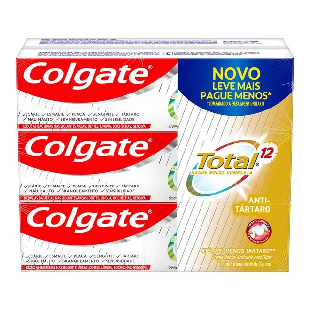 Pack Creme Dental Antitártaro Colgate Total 12 Caixa 6 Unidades 90g Cada Leve Mais Pague Menos