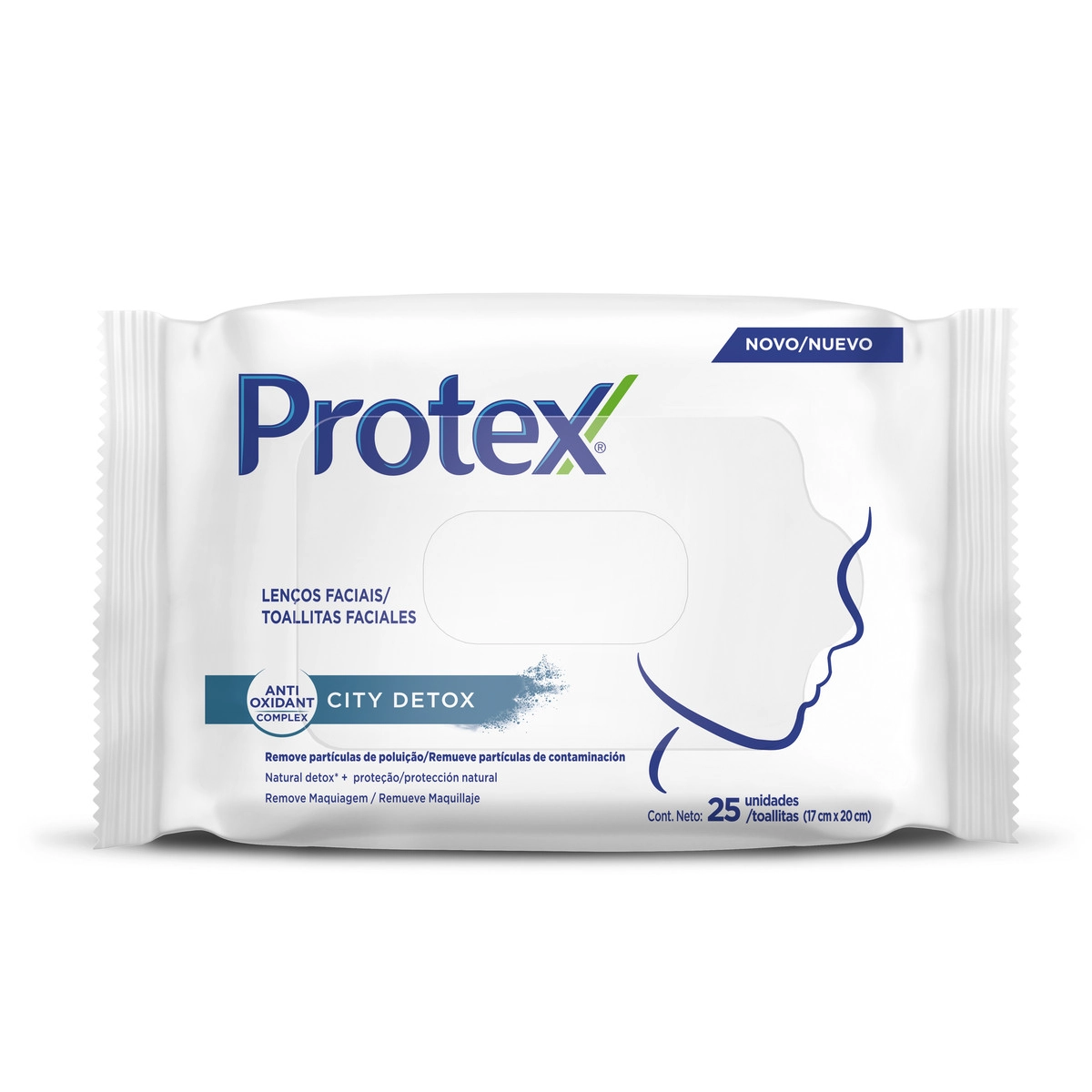 Lenço Umedecido Facial Protex City Detox Pacote 25 Unidades