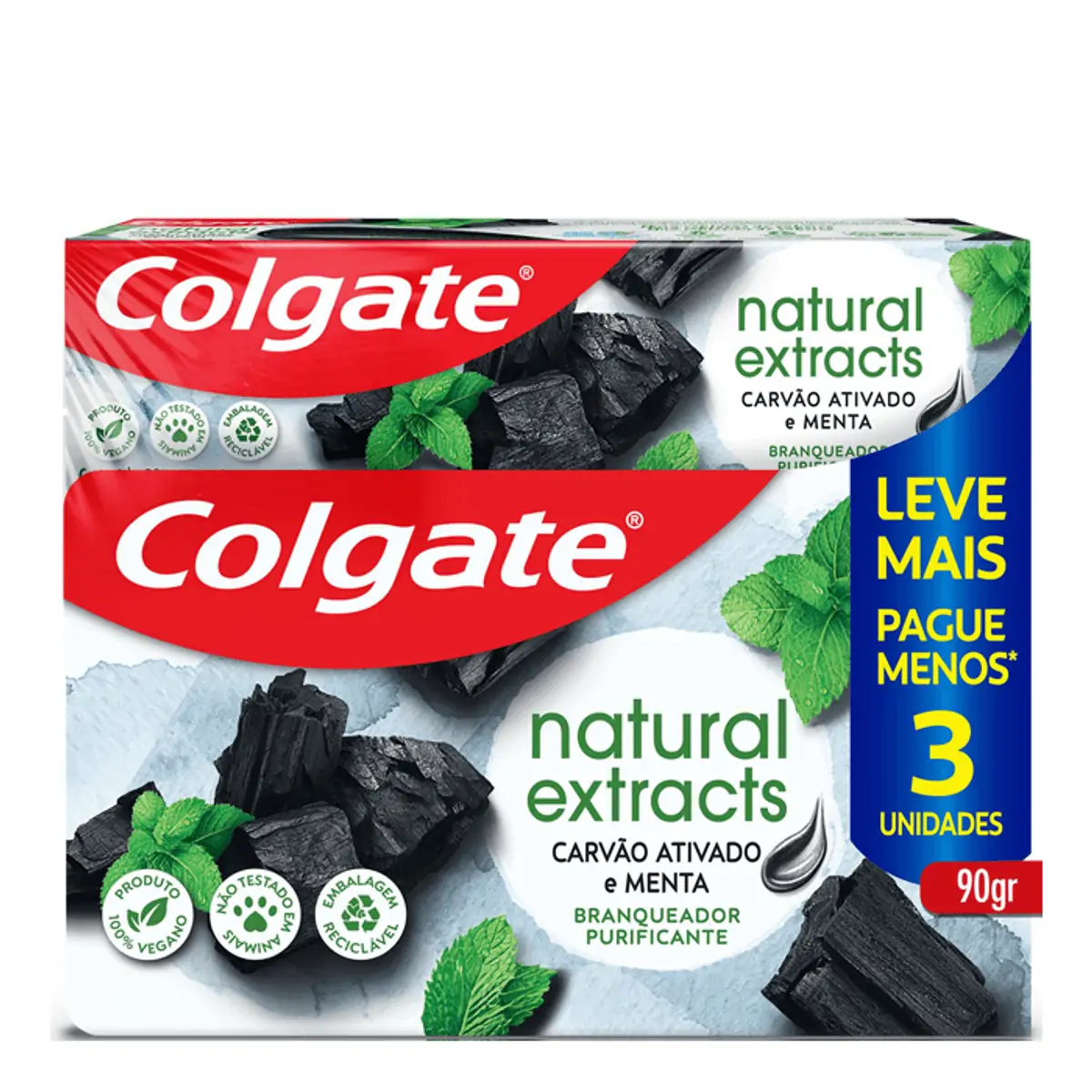 Creme Dental Colgate Natural Extracts Carvão Ativado e Menta 3 Unidades de 90g