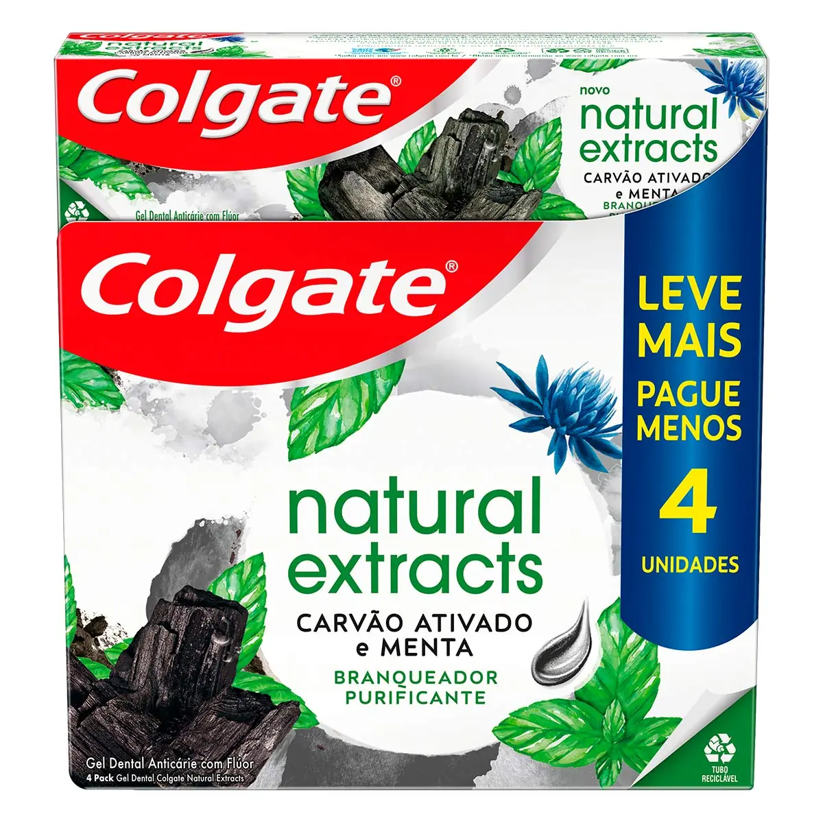Pack Gel Dental Carvão Ativado Menta Colgate Natural Extracts Purificante Caixa 4 Unidades 90g Cada