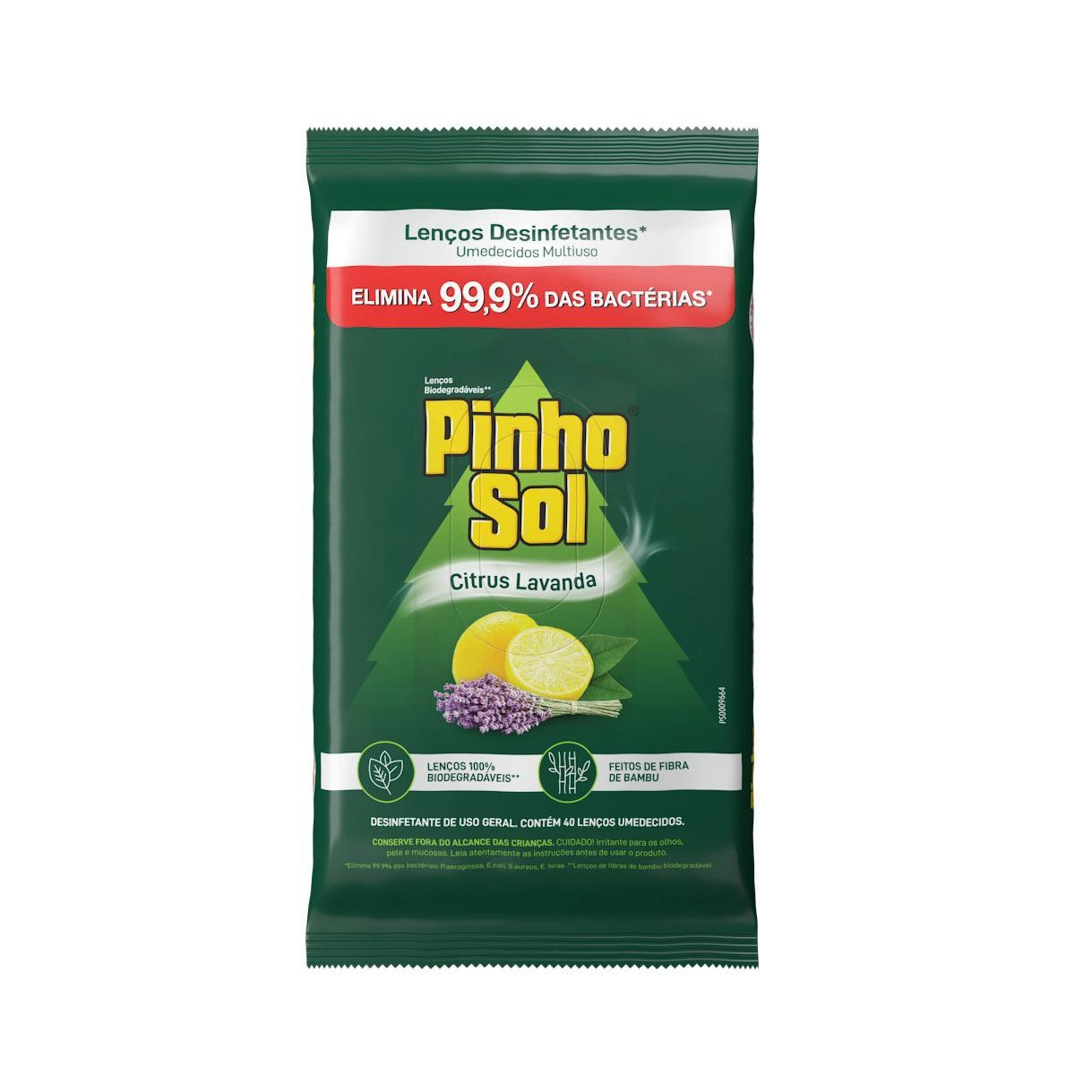 Lenço Umedecido Desinfetante Citrus Lavanda Pinho Sol Pacote 40 Unidades