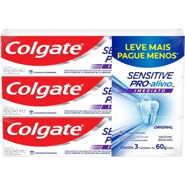 Pack Creme Dental Original Colgate Sensitive Pro Alívio Imediato Caixa 3 Unidades 60g Cada Leve Mais