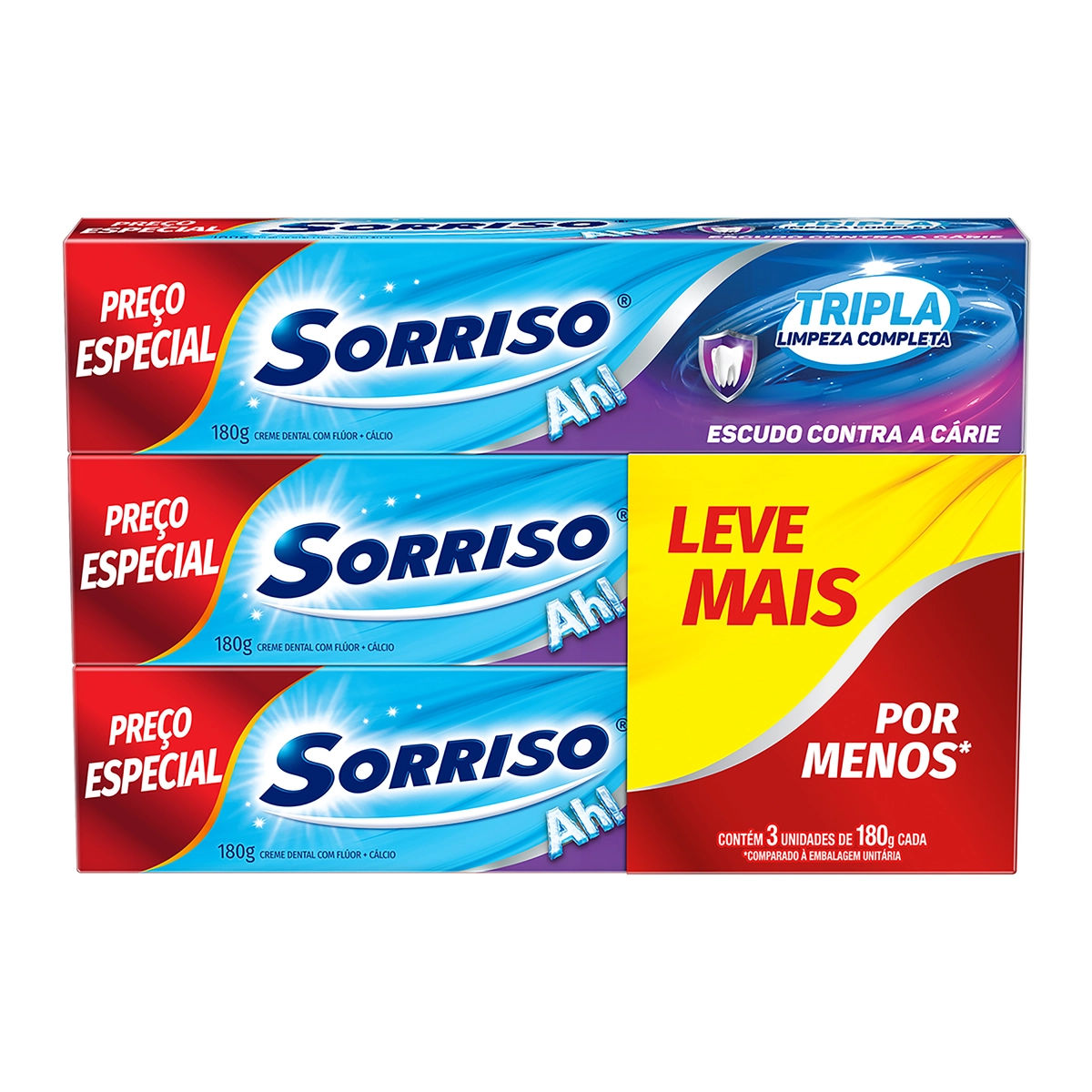 Pack Creme Dental Sorriso Tripla Limpeza Completa Caixa 3 Unidades 180g Cada Leve Mais Pague Menos