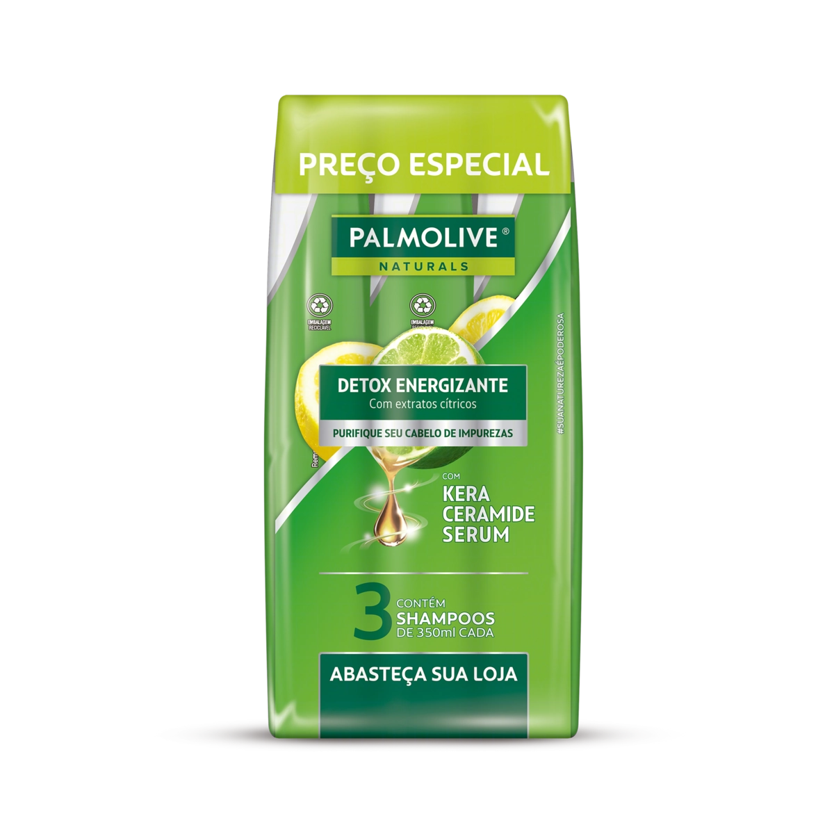 Pack Shampoo Palmolive Naturals Detox Energizante Frasco 3 Unidades 350ml Cada