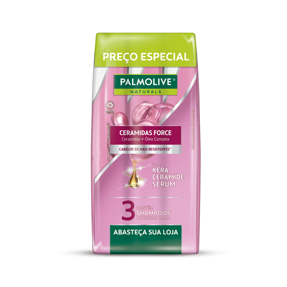 Pack Shampoo Palmolive Naturals Ceramidas Force Frasco 3 Unidades 350ml Cada