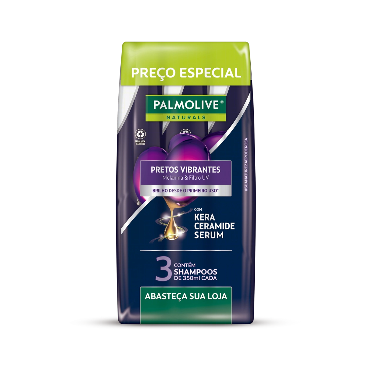 Pack Shampoo Palmolive Naturals Pretos Vibrantes Frasco 3 Unidades 350ml Cada