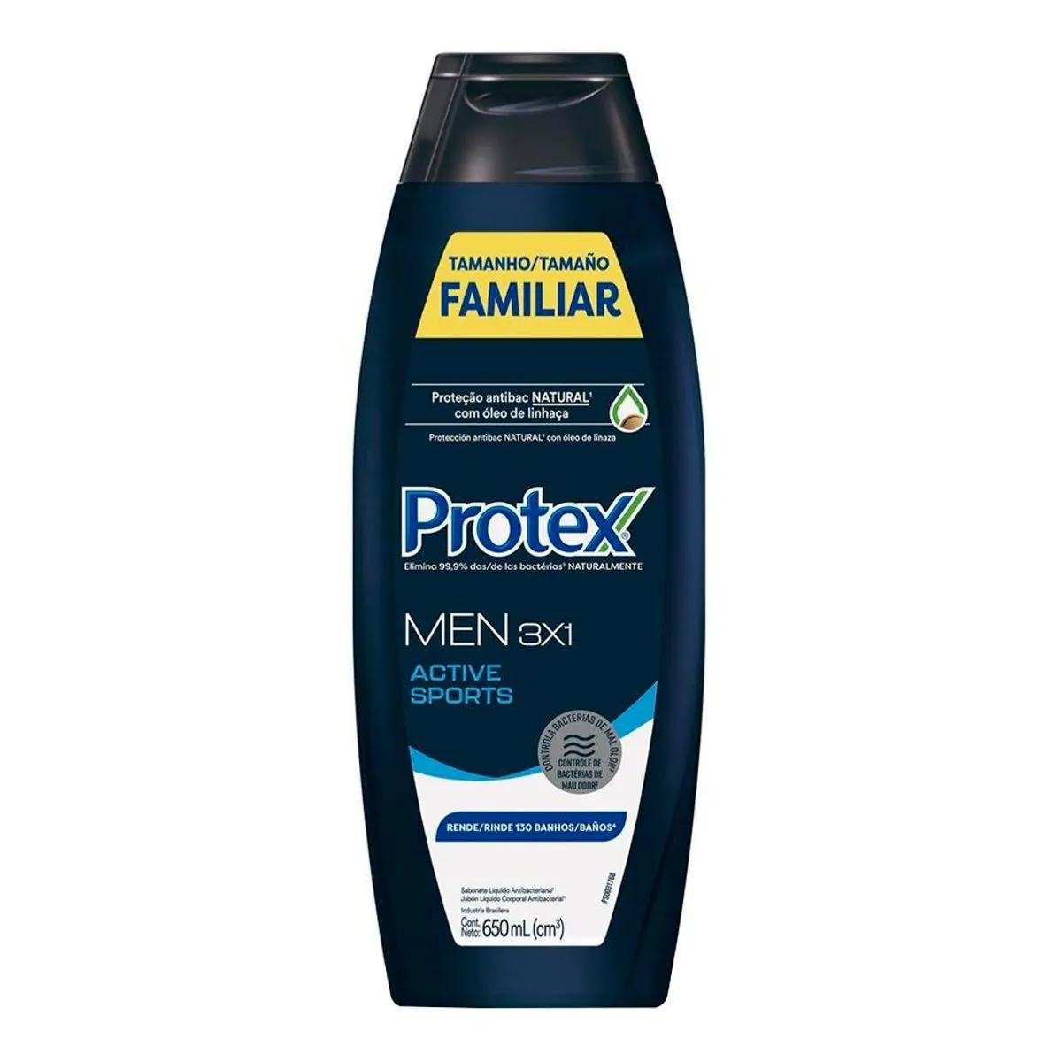 Sabonete Líquido Antibacteriano 3 Em 1 Protex Men Active Sports Frasco 650ml Tamanho Familiar