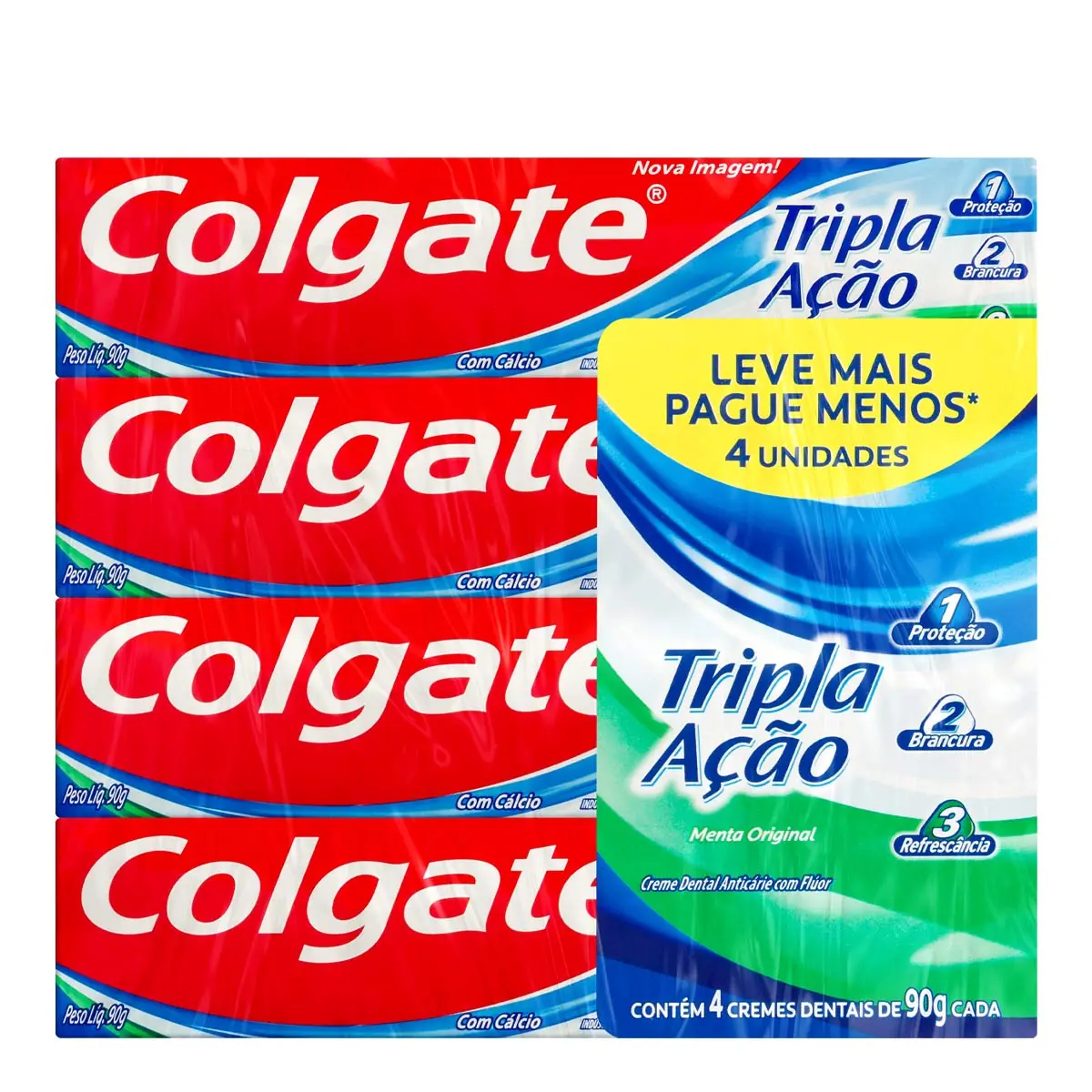 Pack Creme Dental Menta Original Colgate Tripla Ação Caixa 4 Unidades 90g Cada Leve Mais Pague Menos
