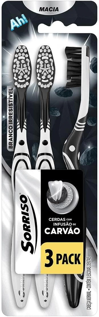Escova Dental Macia Infusão De Carvão Sorriso Branco Irresistível Cabeça Normal 3 Unidades