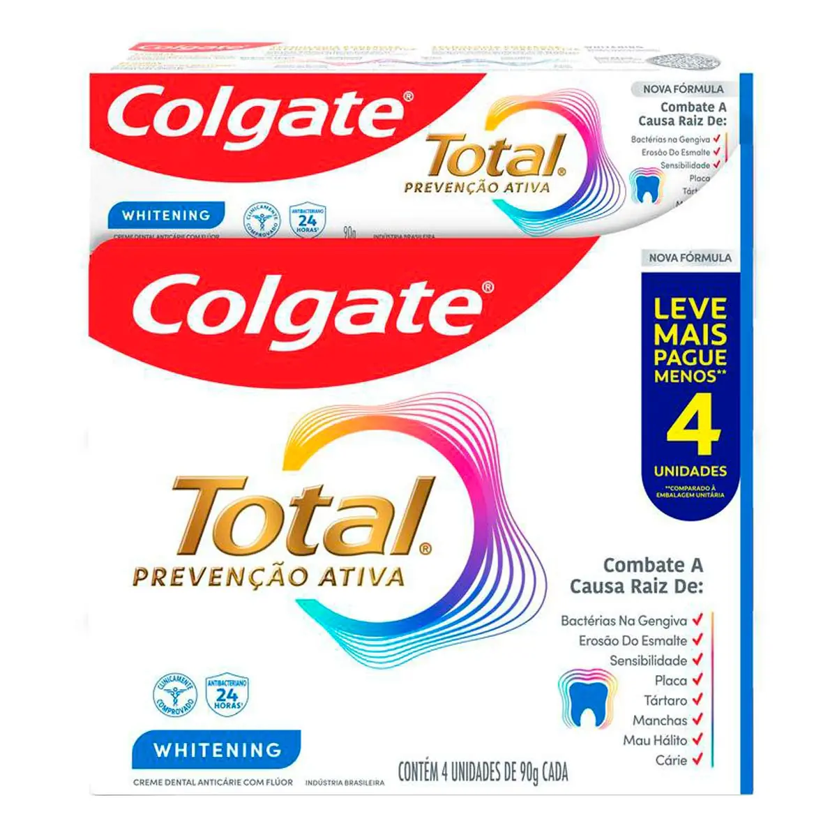 Pack Creme Dental Colgate Total 12 Whitening Caixa 4 Unidades 90g Cada