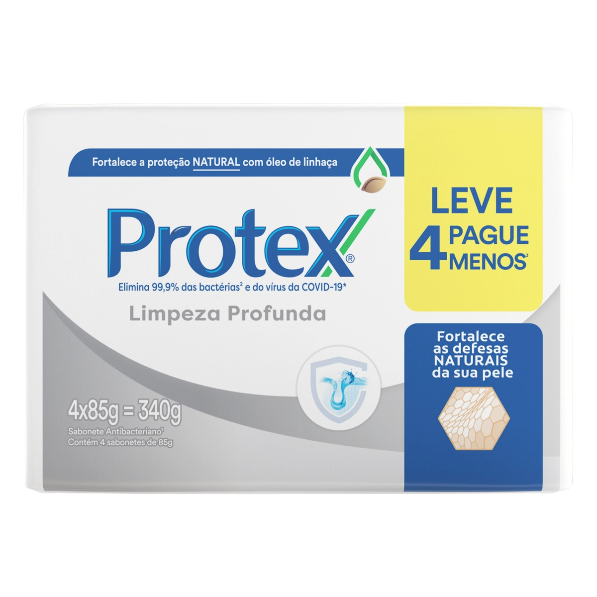 Pack Sabonete Barra Limpeza Profunda Antibacteriano Protex Envoltório 340g Leve 4 Pague Menos
