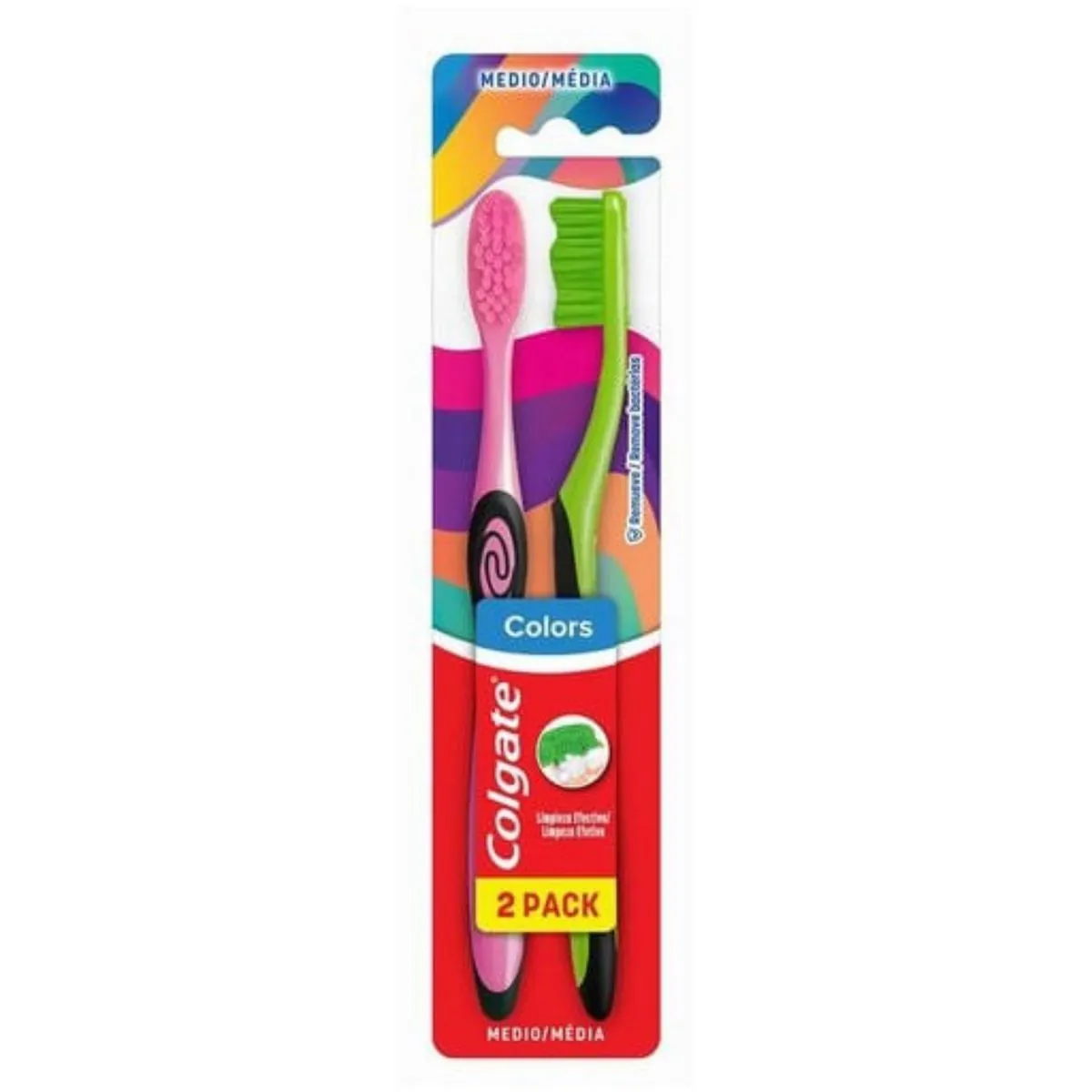 Escova Dental Média Colgate Colors Cabeça Compacta 2 Unidades