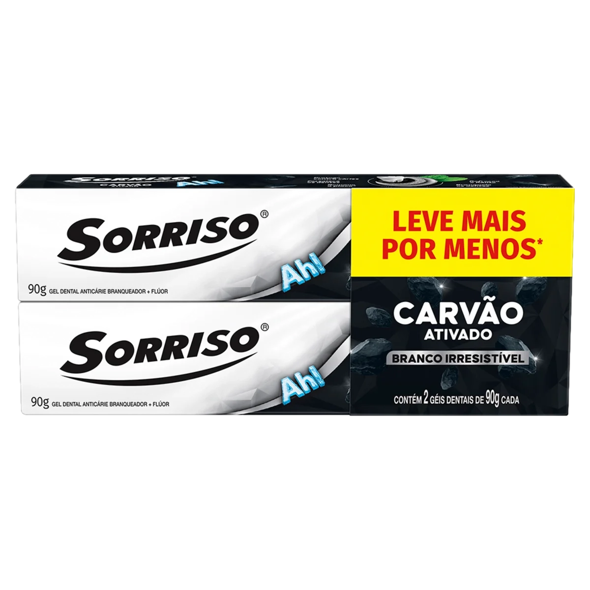 Pack Gel Dental Carvão Ativado Sorriso Branco Irresistível Caixa 2 Unidades 90g Cada Leve Mais Pague
