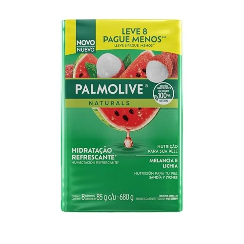 Pack Sabonete Barra Hidratação Refrescante Melancia E Lichia Palmolive Naturals Envoltório 680g 8 Un