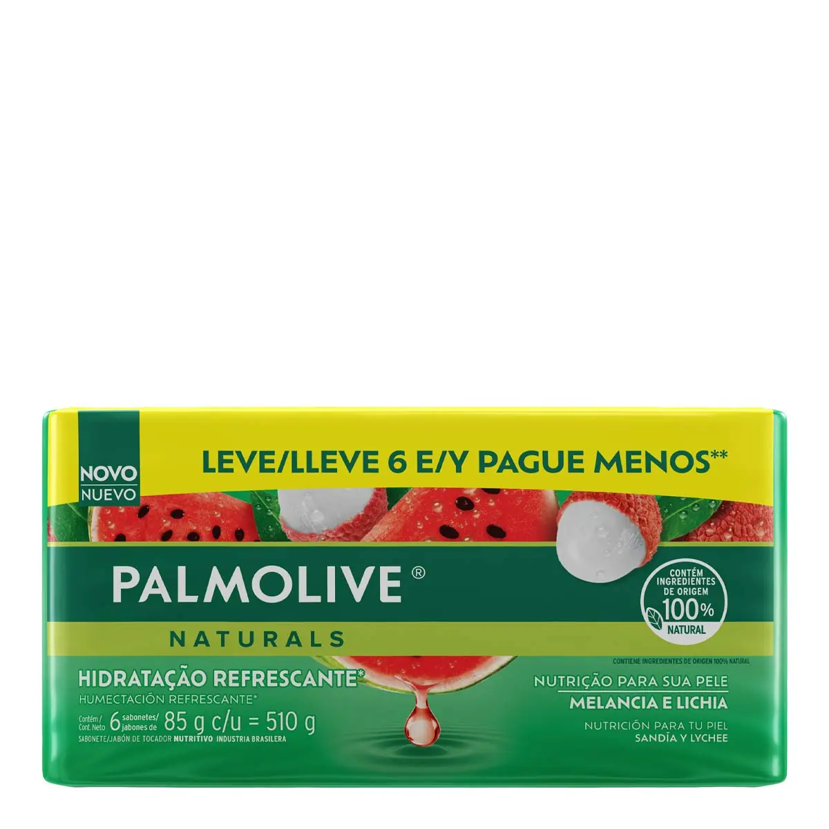 Pack Sabonete Barra Hidratação Refrescante Melancia E Lichia Palmolive Naturals Envoltório 510g 6 Un