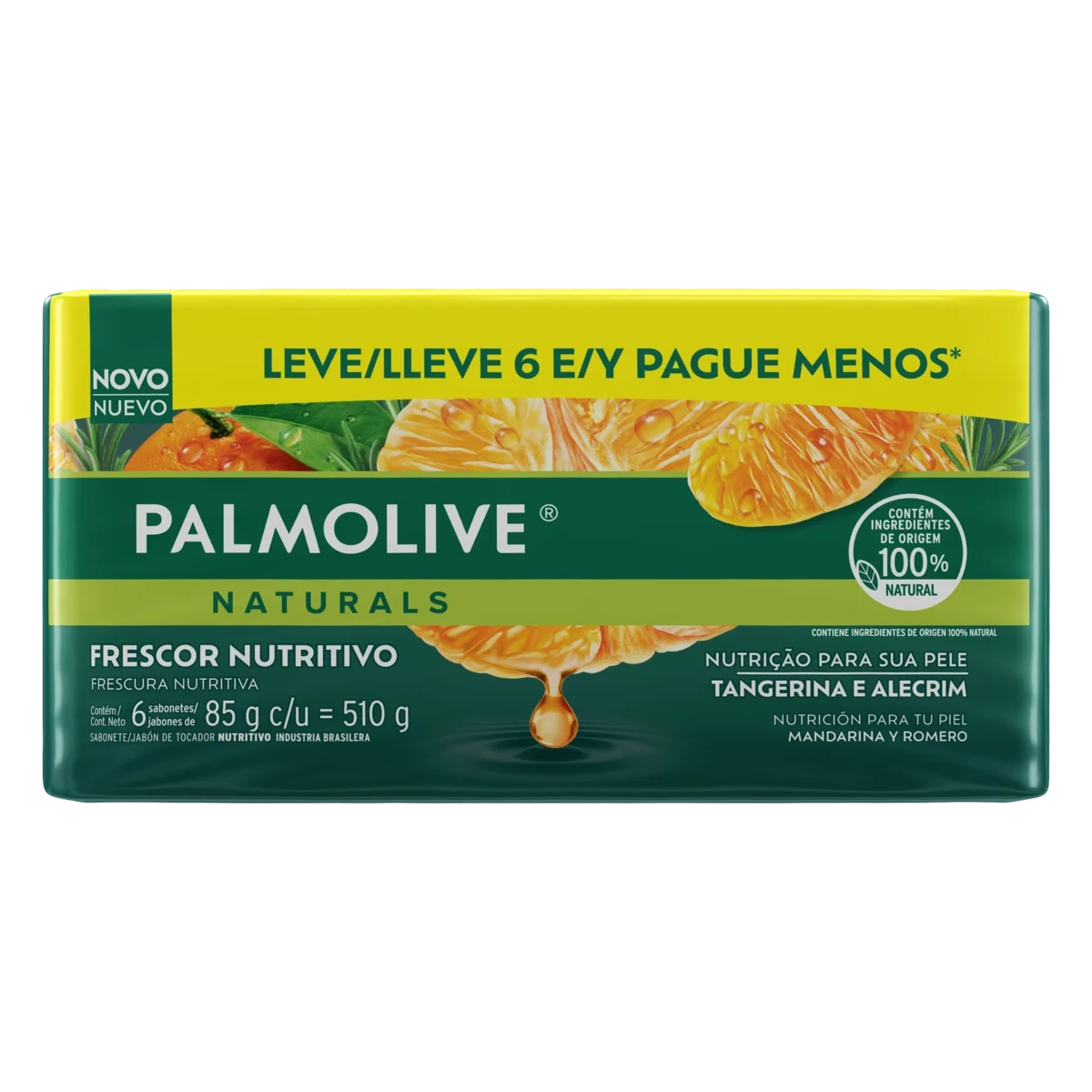 Pack Sabonete Barra Frescor Nutritivo Tangerina E Alecrim Palmolive Naturals Envoltório 510g 6 Unida