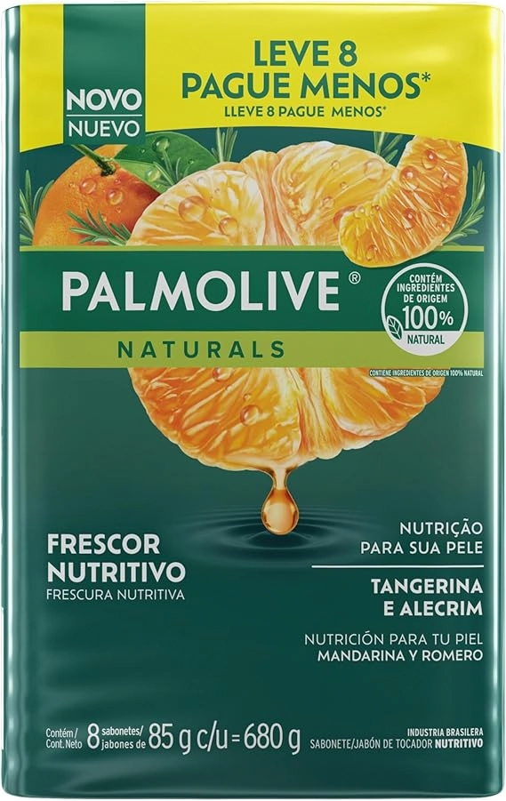 Pack Sabonete Barra Frescor Nutritivo Tangerina E Alecrim Palmolive Naturals Envoltório 680g 8 Unida