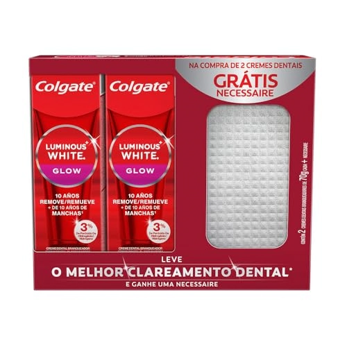 Kit 2 Cremes Dentais Glow Mint Colgate Luminous White 70g Cada Grátis Nécessaire