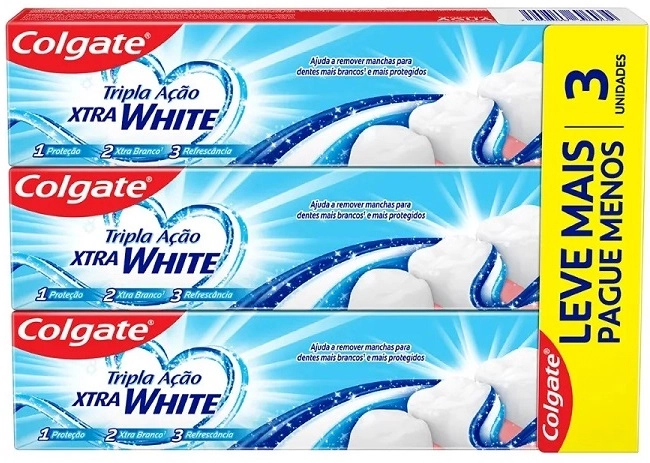 Pack Creme Dental Xtra White Colgate Tripla Ação Caixa 3 Unidades 70g Cada Leve Mais Pague Menos