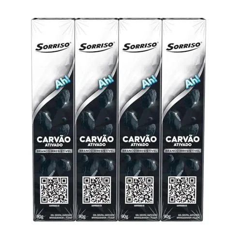 Pack Gel Dental Carvão Ativado Sorriso Branco Irresistível Caixa 4 Unidades 90g Cada