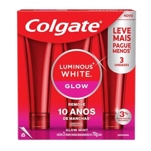 Pack Creme Dental Glow Mint Colgate Luminous White Caixa 3 Unidades 70g Cada Leve Mais Pague Menos
